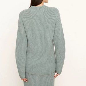 Vince Boxy Rib Mock Neck Wool and Yak Sweater, small Heather Agean